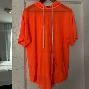 Neon Orange Mesh Hoodie Short Sleeve OVERSIZED